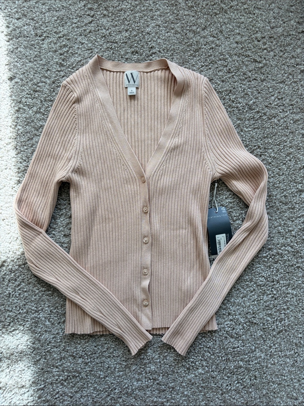 NWT Ribbed Button-Up Cardigan in Light Brown
